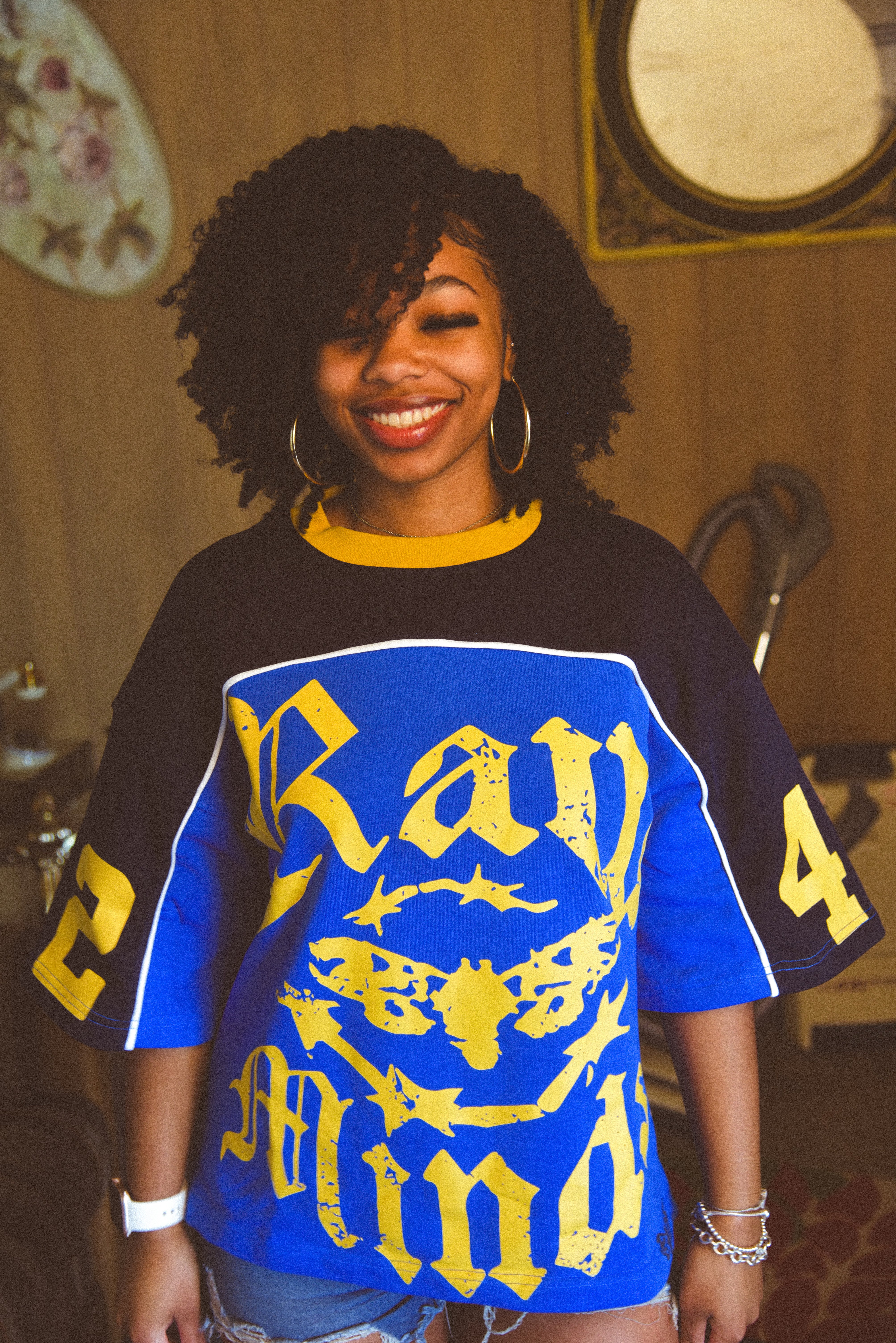 Raw minds oversized Blue and gold jersey